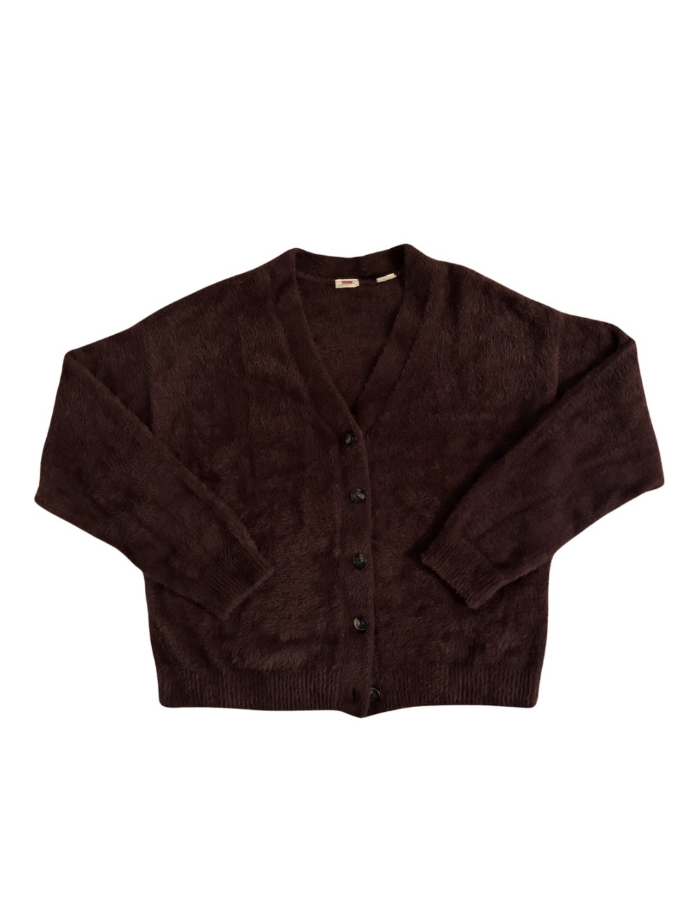 Levi’s Shag Crop V-Neck Button Cardigan Sweater in Plum